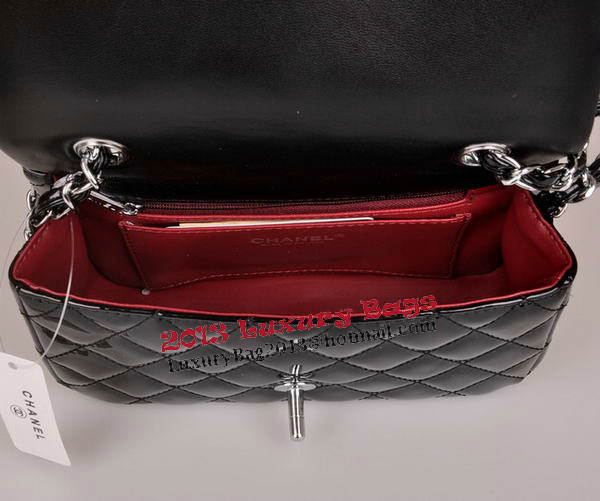 Chanel mini Classic Flap Bag Black Patent Leather 1117 Silver