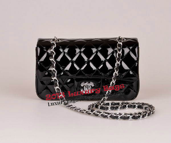 Chanel mini Classic Flap Bag Black Patent Leather 1117 Silver