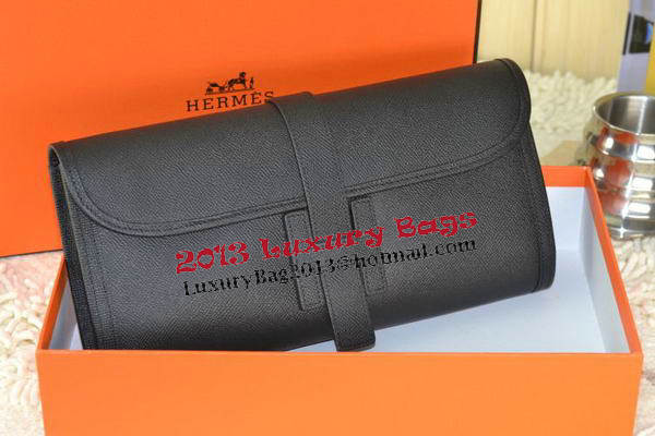 Hermes Jige Clutch Bag Calfskin Leather Black