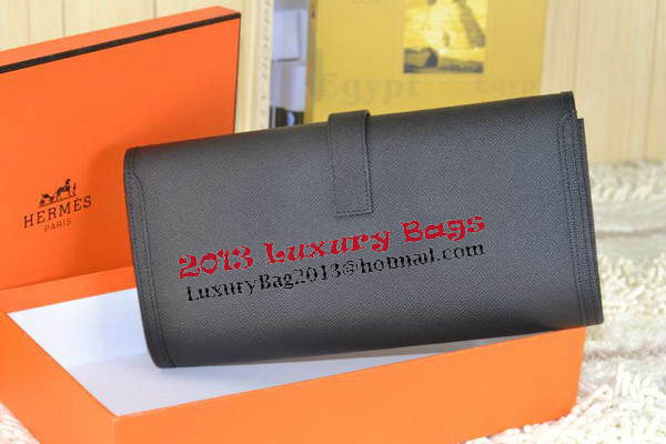 Hermes Jige Clutch Bag Calfskin Leather Black