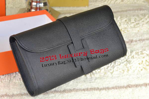 Hermes Jige Clutch Bag Calfskin Leather Black