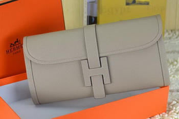 Hermes Jige Clutch Bag Calfskin Leather Grey