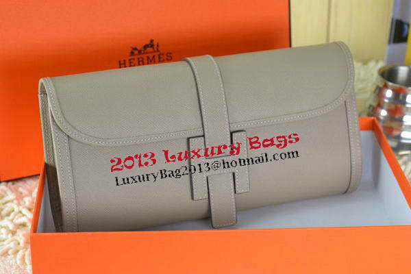 Hermes Jige Clutch Bag Calfskin Leather Grey