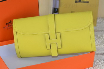 Hermes Jige Clutch Bag Calfskin Leather Lemon