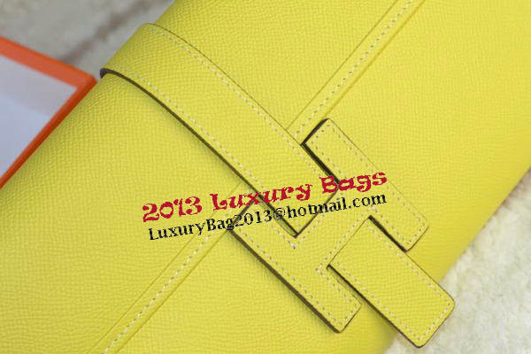 Hermes Jige Clutch Bag Calfskin Leather Lemon