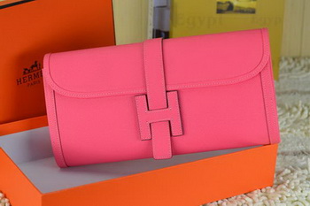 Hermes Jige Clutch Bag Calfskin Leather Light Red