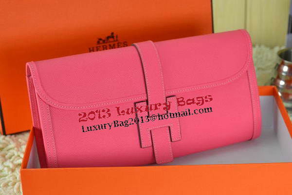 Hermes Jige Clutch Bag Calfskin Leather Light Red