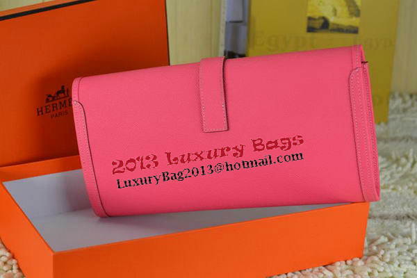 Hermes Jige Clutch Bag Calfskin Leather Light Red