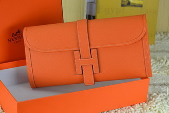 Hermes Jige Clutch Bag Calfskin Leather Orange