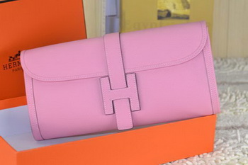 Hermes Jige Clutch Bag Calfskin Leather Pink