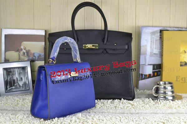 Hermes Kelly 22cm Tote Bag Calfskin Leather Blue