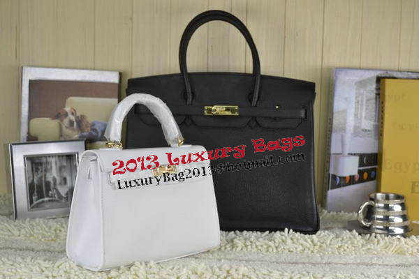 Hermes Kelly 22cm Tote Bag Calfskin Leather White