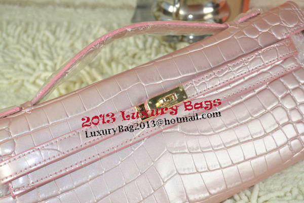 Hermes Kelly Clutch Bag Croco Leather K31 Light Pink