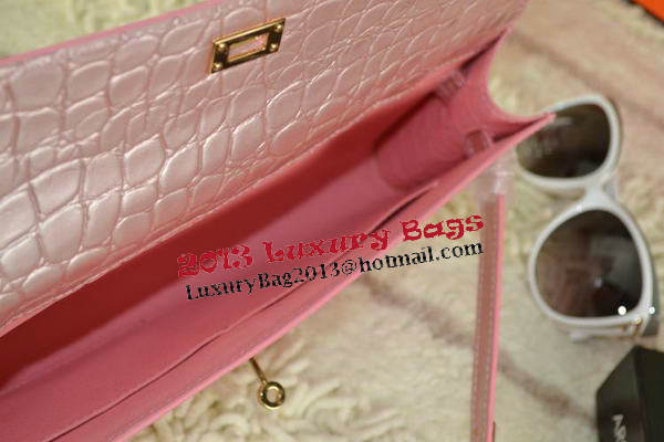 Hermes Kelly Clutch Bag Croco Leather K31 Light Pink