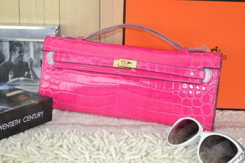 Hermes Kelly Clutch Bag Croco Leather K31 Rose