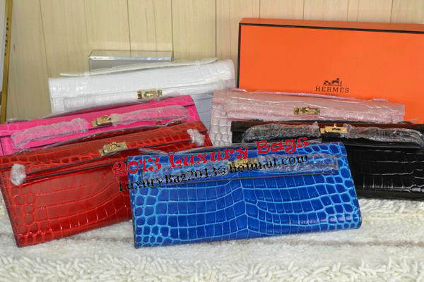 Hermes Kelly Clutch Bag Croco Leather K31 Rose