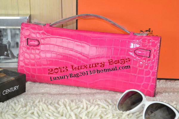 Hermes Kelly Clutch Bag Croco Leather K31 Rose