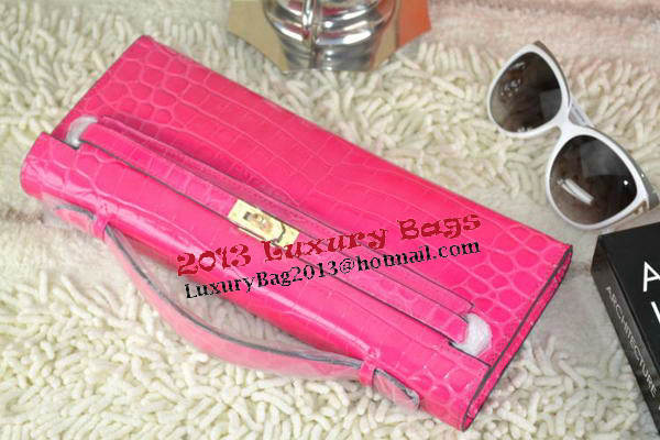 Hermes Kelly Clutch Bag Croco Leather K31 Rose