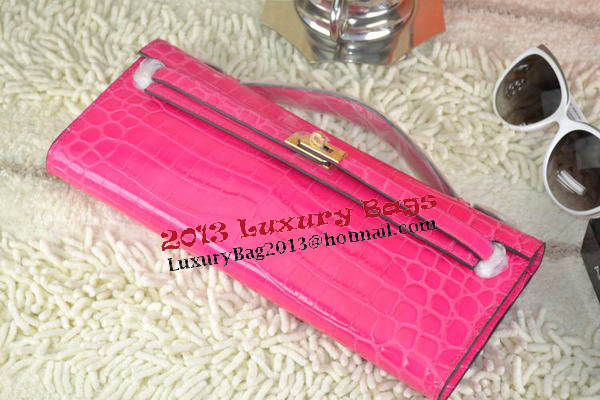 Hermes Kelly Clutch Bag Croco Leather K31 Rose