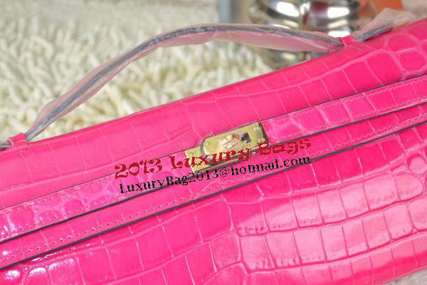 Hermes Kelly Clutch Bag Croco Leather K31 Rose