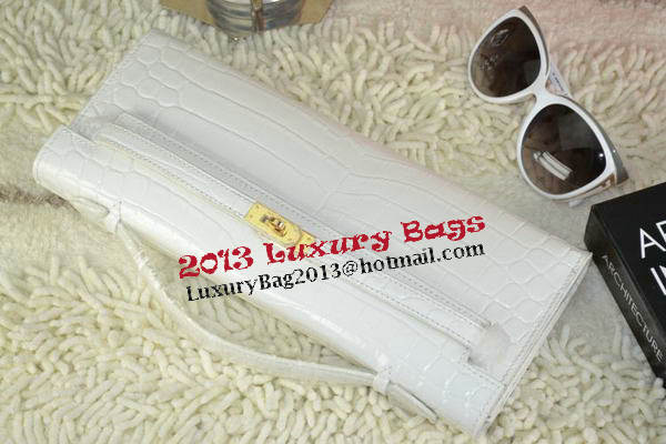 Hermes Kelly Clutch Bag Croco Leather K31 White