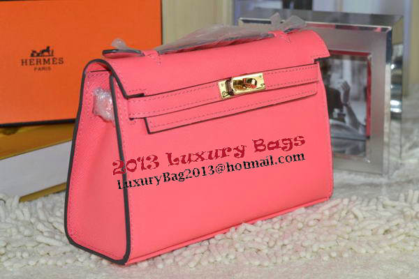 Hermes MINI Kelly 22cm Tote Bag Calfskin Leather Light Red