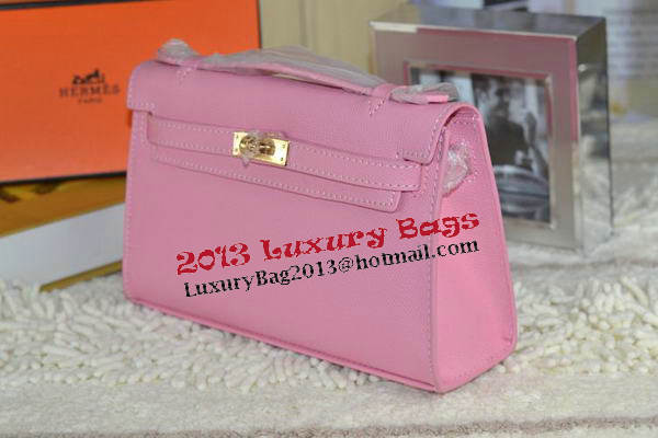 Hermes MINI Kelly 22cm Tote Bag Calfskin Leather Pink