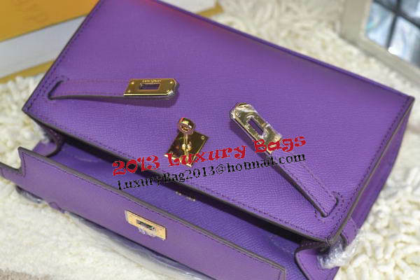 Hermes MINI Kelly 22cm Tote Bag Calfskin Leather Purple