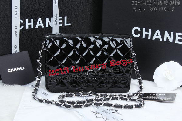 Chanel mini Flap Bag A33814 Black Patent Leather Silver