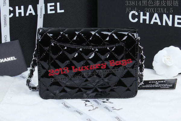 Chanel mini Flap Bag A33814 Black Patent Leather Silver