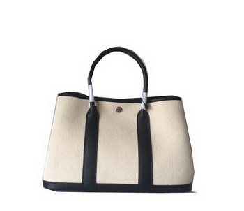 Hermes Garden Party 30CM Bag Canvas Leather H11S Black&White