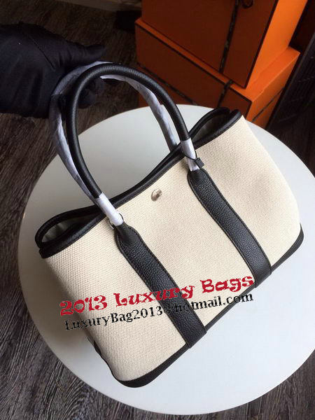 Hermes Garden Party 30CM Bag Canvas Leather H11S Black&White