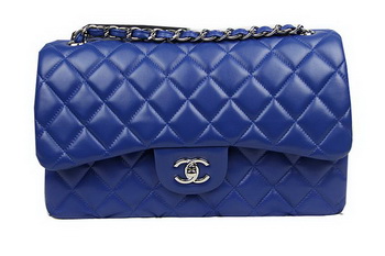 Chanel Classic Flap Bag Blue Original Leather CF1113 Silver