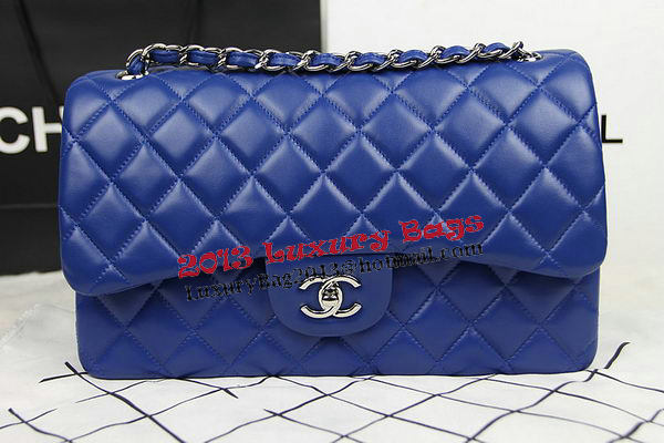 Chanel Classic Flap Bag Blue Original Leather CF1113 Silver