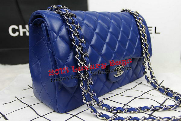 Chanel Classic Flap Bag Blue Original Leather CF1113 Silver