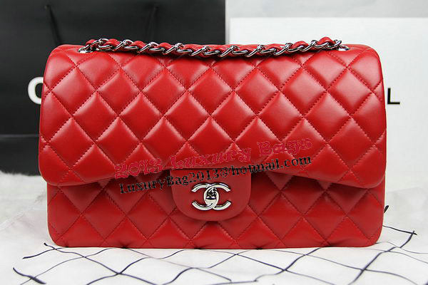 Chanel Classic Flap Bag Red Original Leather CF1113 Silver