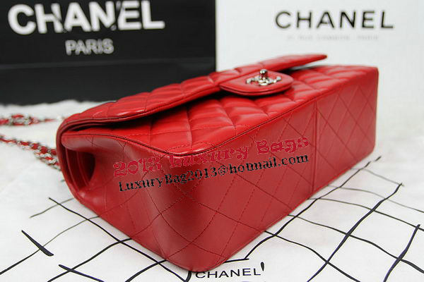 Chanel Classic Flap Bag Red Original Leather CF1113 Silver