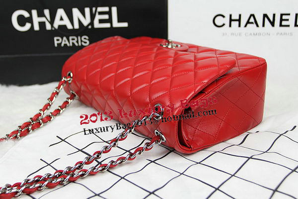 Chanel Classic Flap Bag Red Original Leather CF1113 Silver