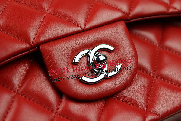 Chanel Classic Flap Bag Red Original Leather CF1113 Silver