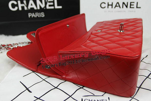 Chanel Classic Flap Bag Red Original Leather CF1113 Silver