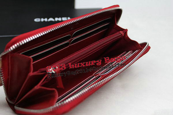 Chanel Matelasse Zip Around Wallet Cannage Pattern A50097 Red