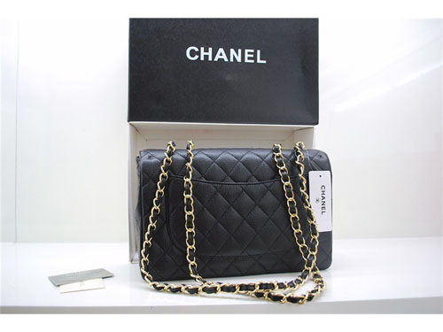 Fashion Chanel Original Caviar Leather Classic Flap Bag A28600 Black Gold