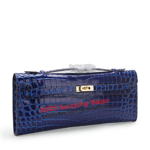 Hermes Kelly Clutch Bag Croco Leather K1002 Blue