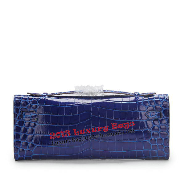 Hermes Kelly Clutch Bag Croco Leather K1002 Blue