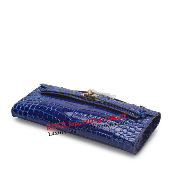 Hermes Kelly Clutch Bag Croco Leather K1002 Blue