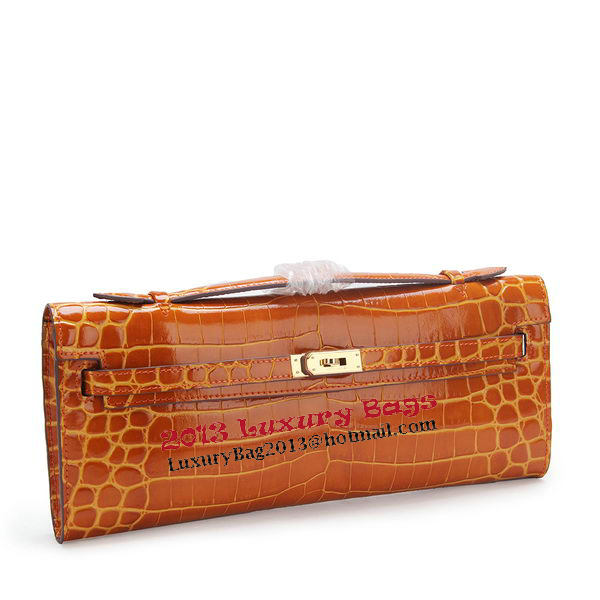 Hermes Kelly Clutch Bag Croco Leather K1002 Brown