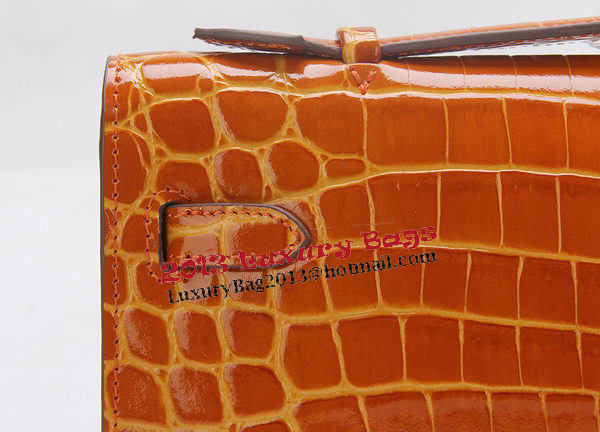 Hermes Kelly Clutch Bag Croco Leather K1002 Brown