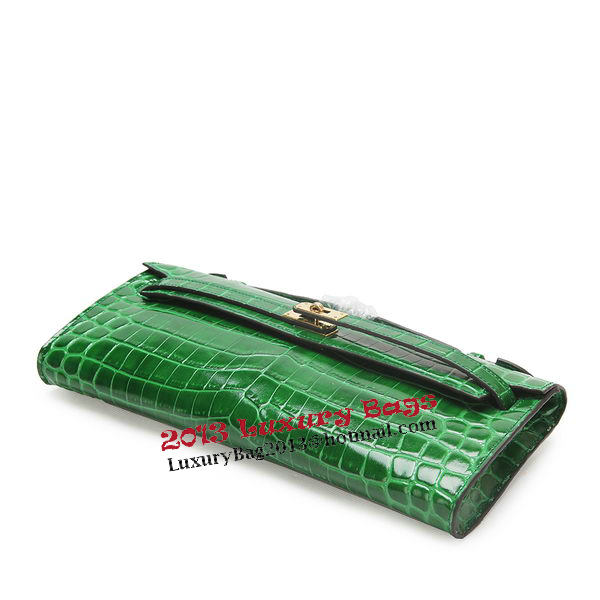 Hermes Kelly Clutch Bag Croco Leather K1002 Green