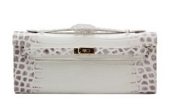 Hermes Kelly Clutch Bag Croco Leather K1002 OffWhite