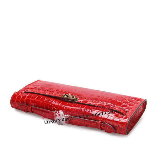 Hermes Kelly Clutch Bag Croco Leather K1002 Red